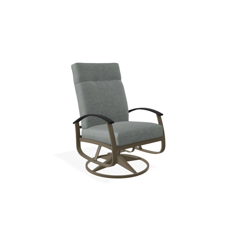 Chaise de patio pivotante avec coussins Askar, Toile Sunbrella® vert forêt, Noir P70, Bois de plage texturé
