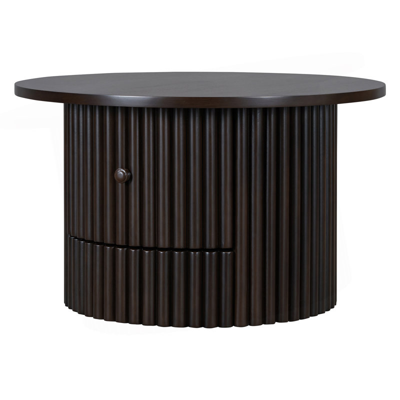 Round Coffee Table With Storage Drawer, Dark Brown