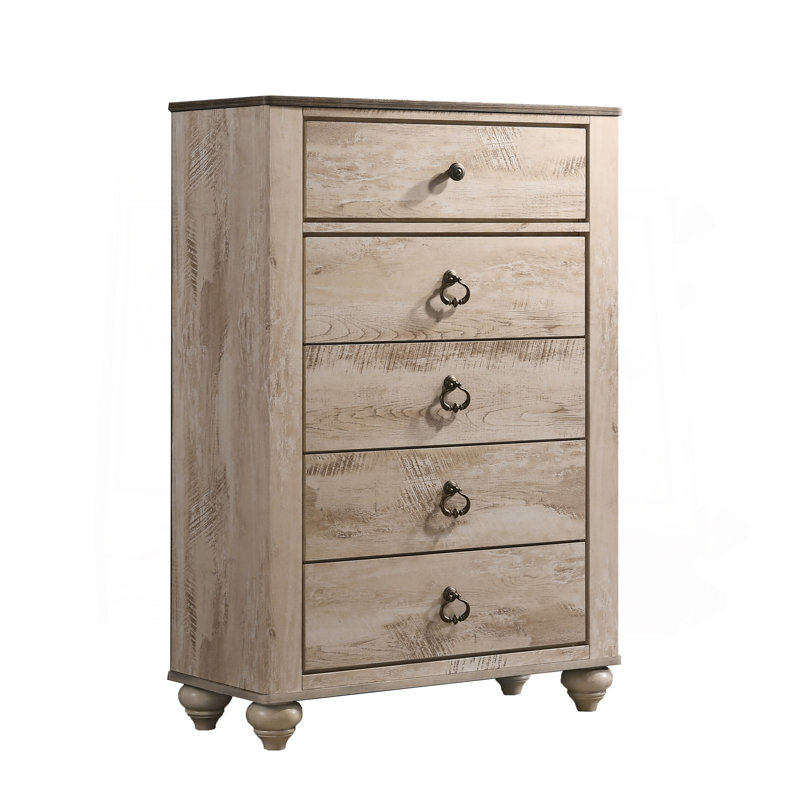 Imerland Contemporary Patched Wood Top 5-Drawer Chest, White Wash Finish