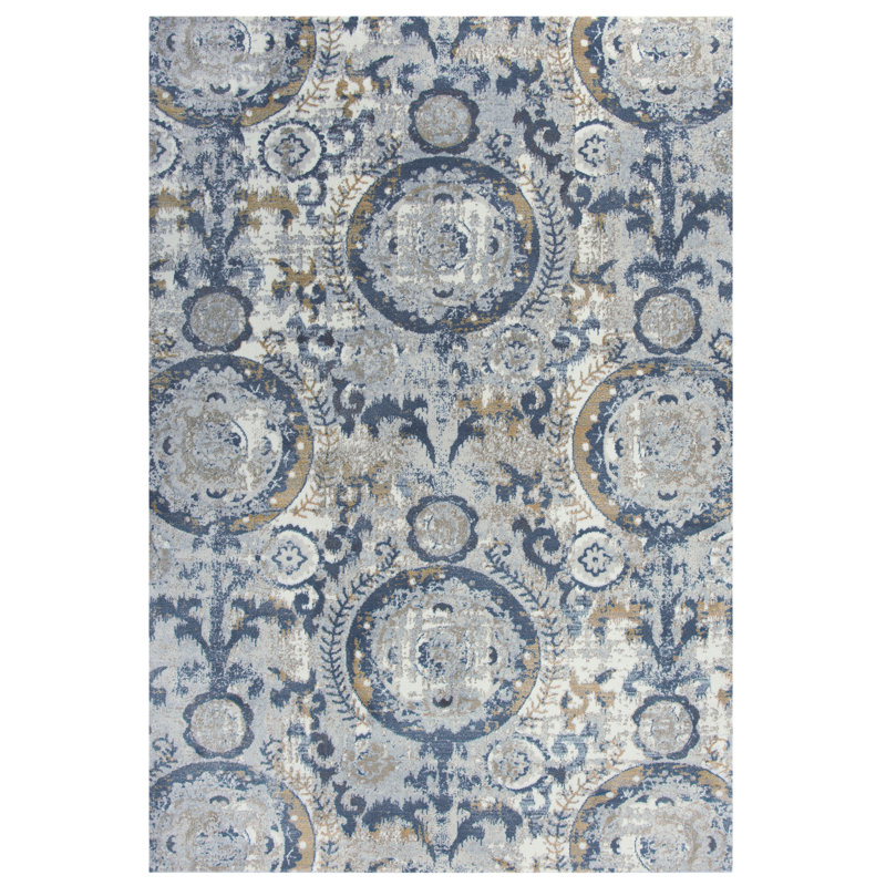 Tapis gris/bleu Shockey, Rectangulaire 3 pi 11 po x 5 pi 6 po