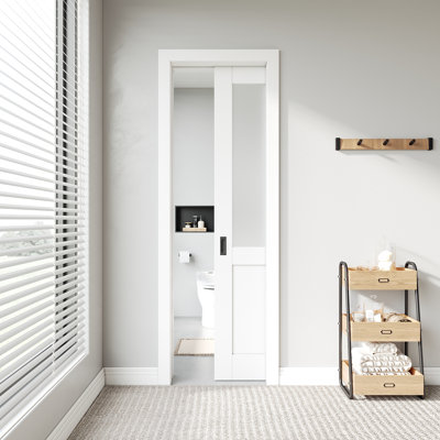 Glass Frosted Manufactured Wood Prefinished Sliding Door with Hardware Kit and Door Frame
