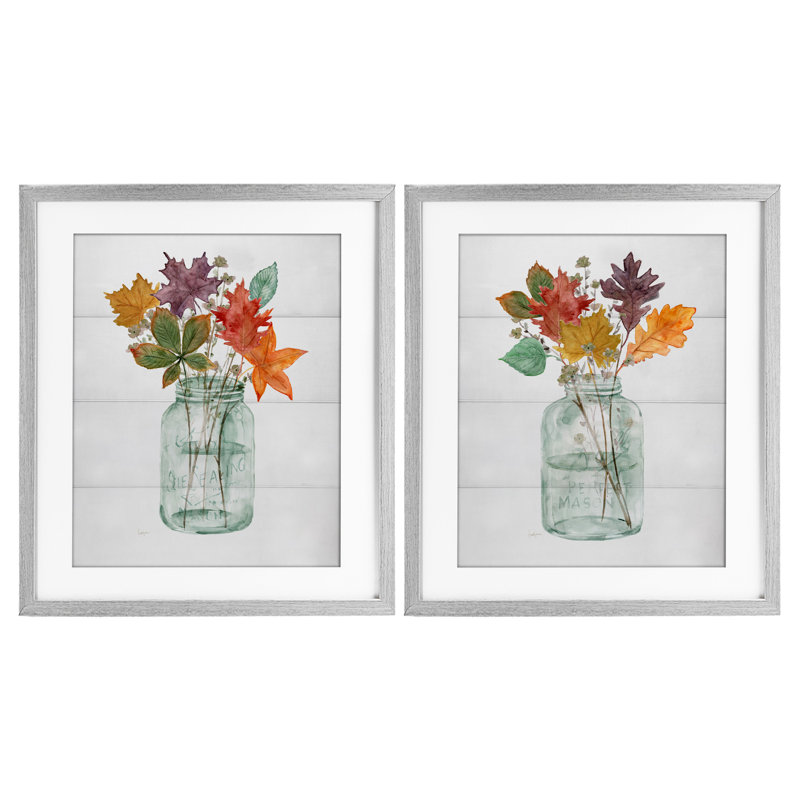 Ensemble de 2 vases à feuilles Harvest Home, H 16 po x l 13 po, Cadre de ferme gris