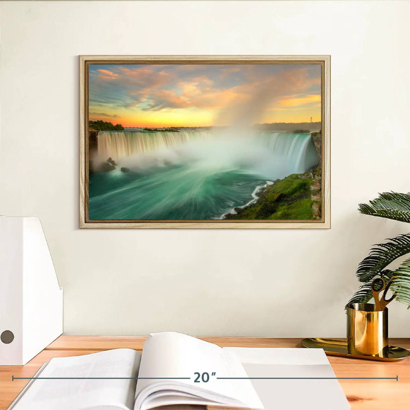 Paysage des chutes du Niagara, Cadre flottant en bois naturel, 13 po x 9 po