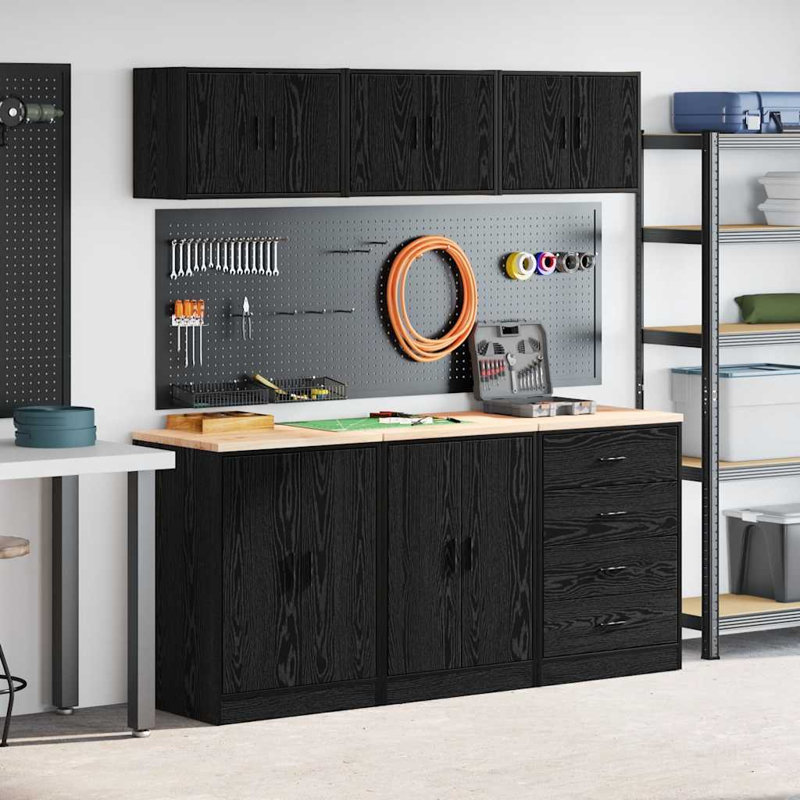 Garage Cabinets 6 Pcs Engineered Wood, Black