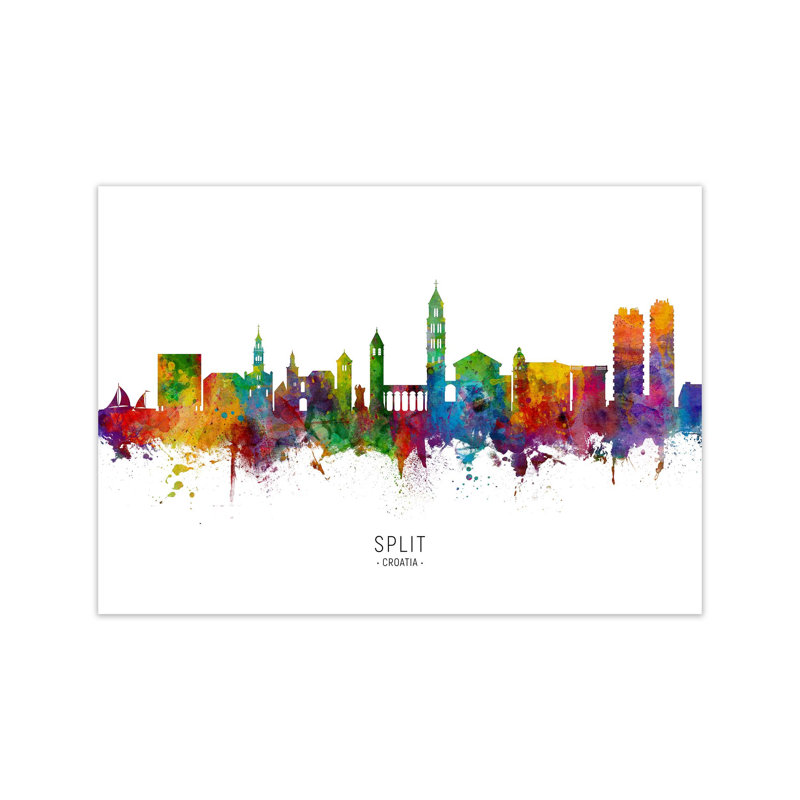Split Croatia Skyline by Michael Tompsett - Print, 42cm H x 59cm W x 1cm D, Unframed