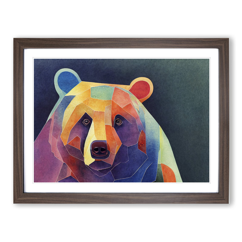 Bear In Watercolour Framed Print, 46cm H x 64cm W x 2cm D, Walnut