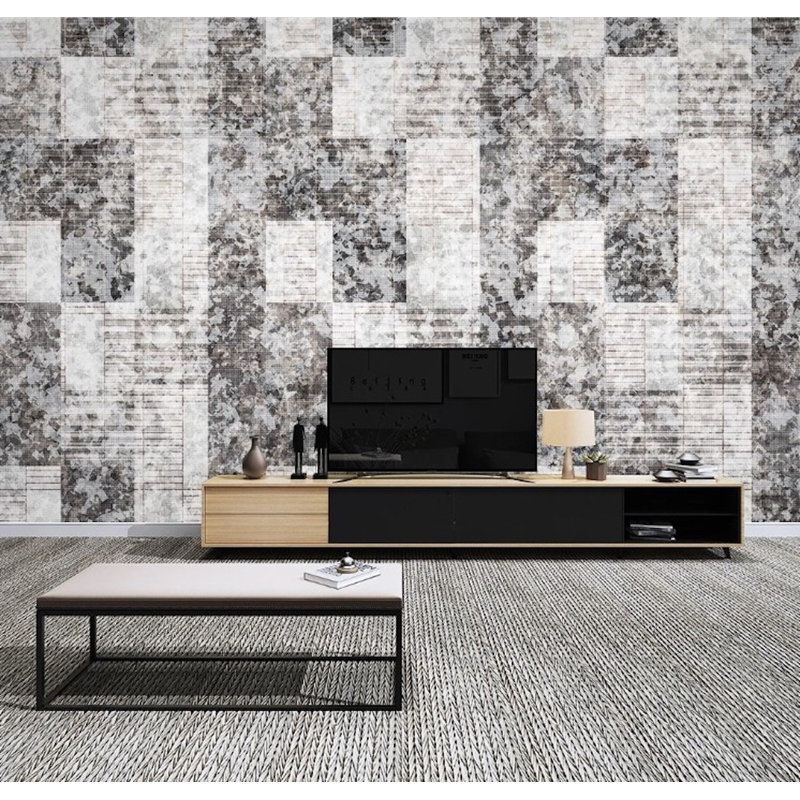 Geometric Square Gray Abstract Design Removable Wallpaper, 75" L x 112" W
