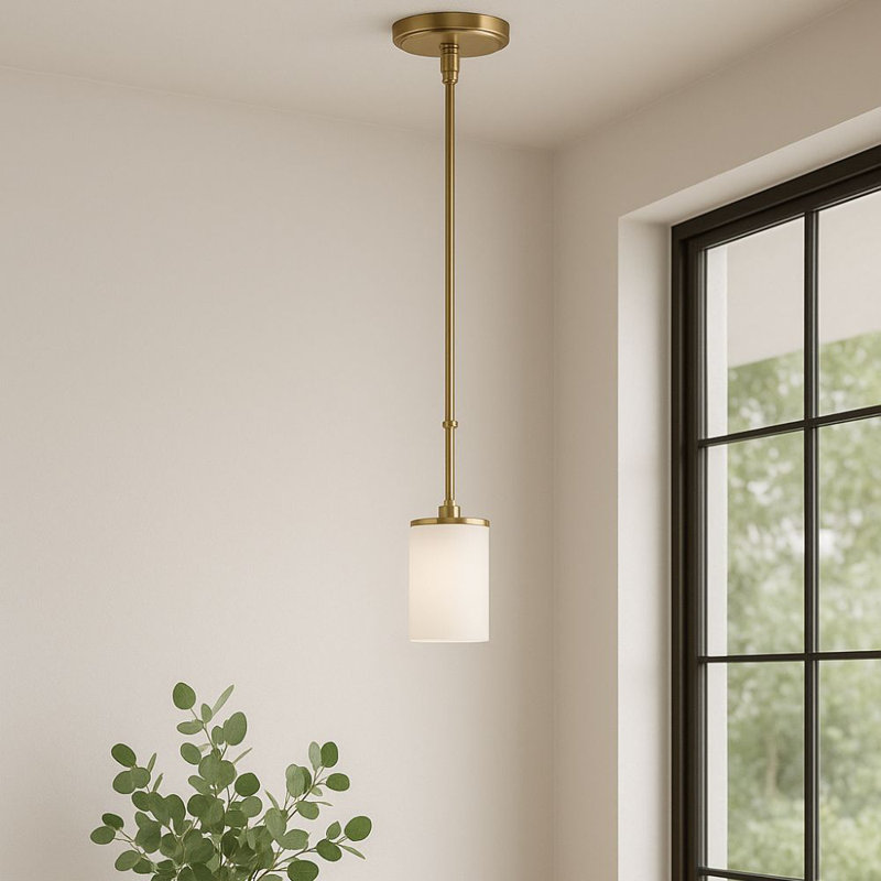 Luminaire suspendu 1 lumière 5 po Wexton, Blanc opale, Plaqué or