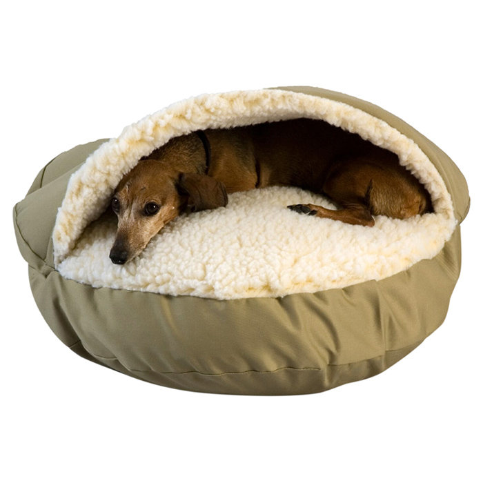 Large Olive Orthopedic Cozy Cave Pet Bed with Sherpa Interior