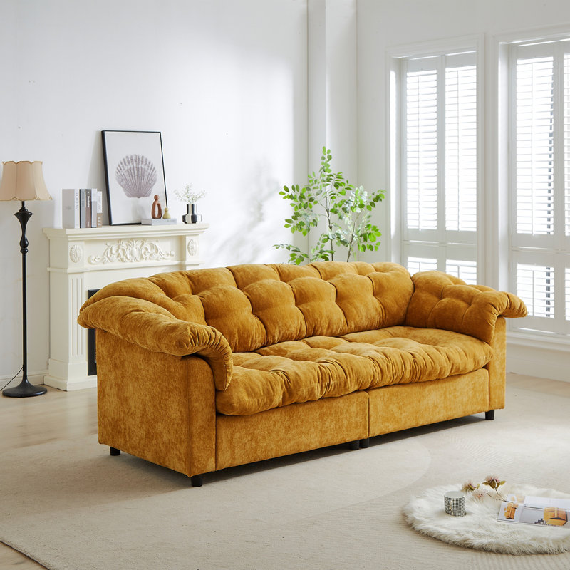 Canapé rembourré 99,2 po à assise profonde et confort moelleux 99,2 po convenant aux salons, aux chambres à coucher, aux bureaux et aux appartements, jaune