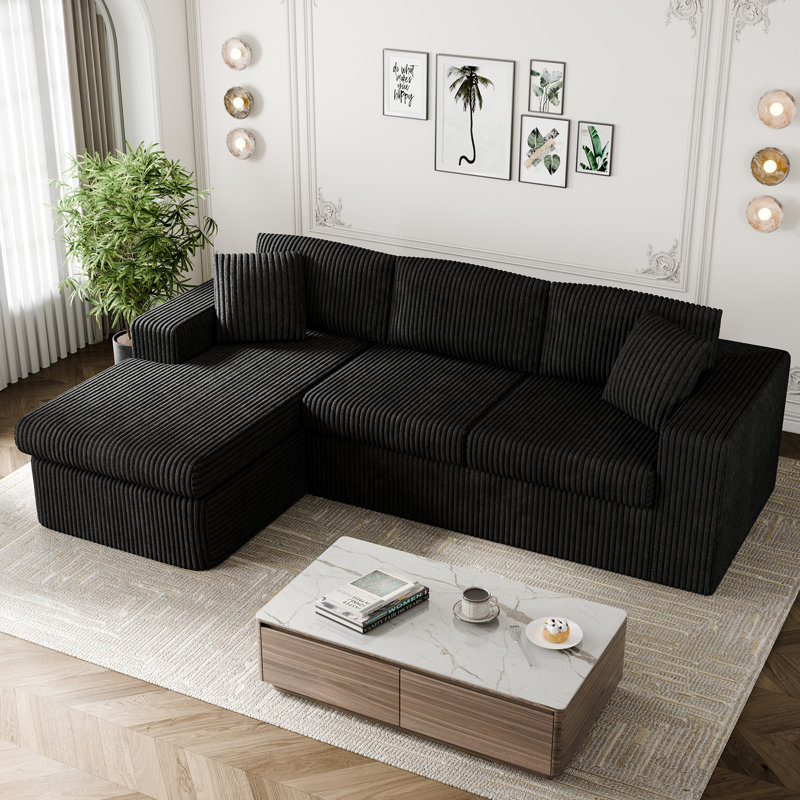 104.3" Upholstered Boneless Corduroy Cloudy Sofa, Black