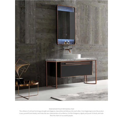 Louann Bulgari- Modern Art Deco Rose Gold Carrera Marble Vessel Sink Vanity Set With Led Mirror 48"