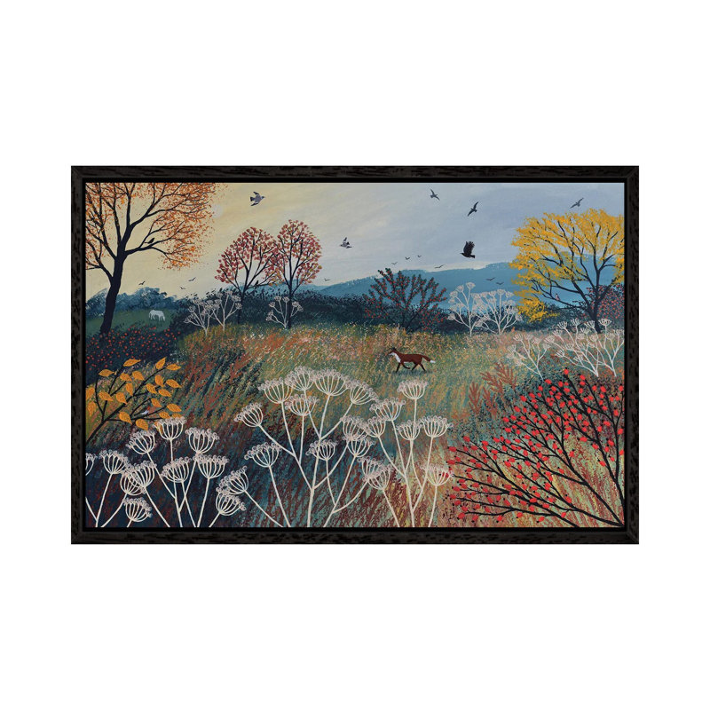 Across Autumn Meadow by Jo Grundy - Painting on Canvas, Black Framed, 66.04cm H x 101.6cm W x 3.81cm D