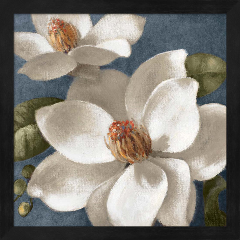 «Magnolias On Blue I» par Lanie Loreth, art mural encadré