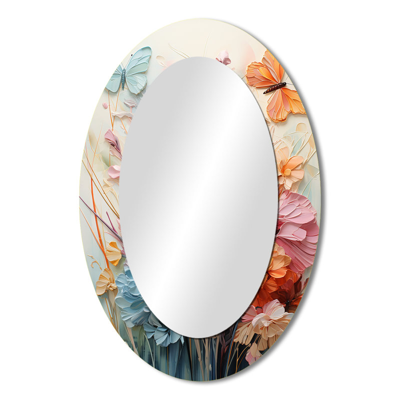 Bouquet Â« Vol fantaisiste des papillons I Â» - Grand miroir mural ovale sur support mÃ©tallique, 36" x 24"