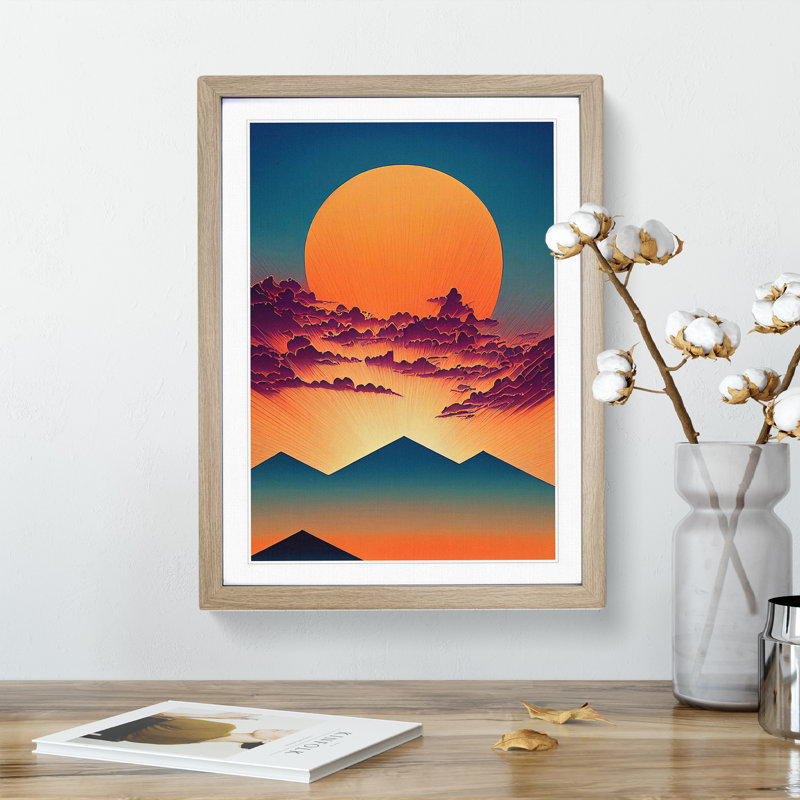 Mountain Sunset - Framed Print, 34cm H x 25cm W x 2cm D, Oak