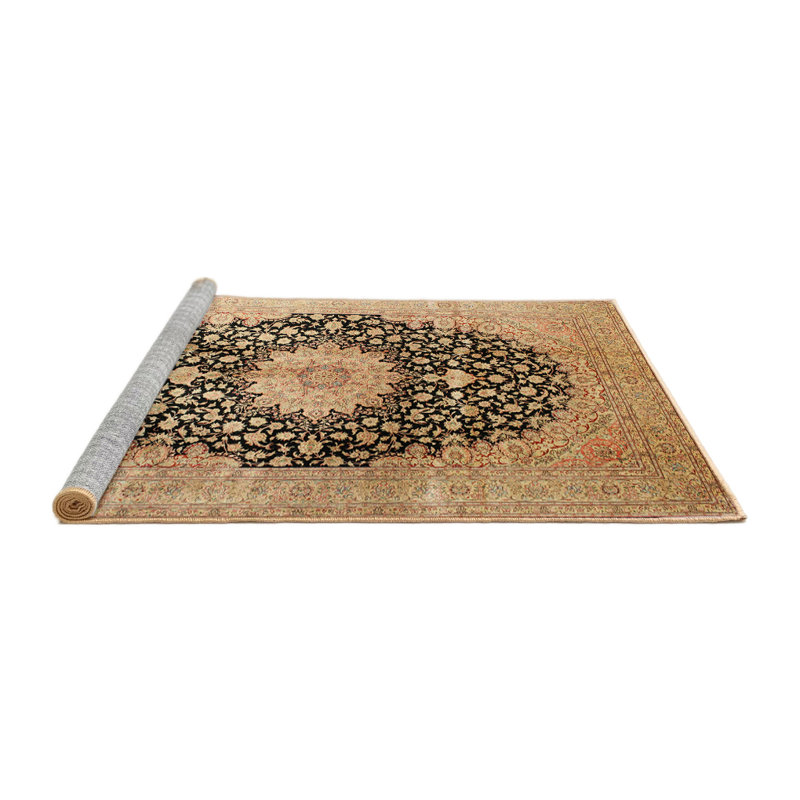 Tapis oriental jaune / noir tissé à la machine, Rond 3 pi