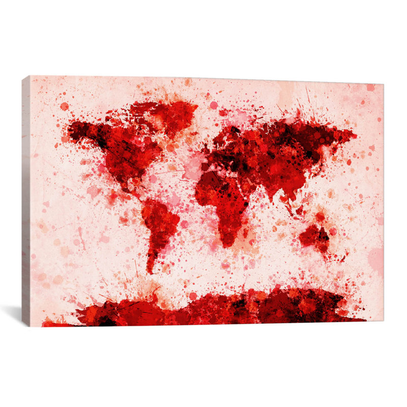 « world map splashs » par michael tompsett, reproduction d’art sur toile rouge, H 8 po x l 12 po x P 0,75 po, Pas de tapis
