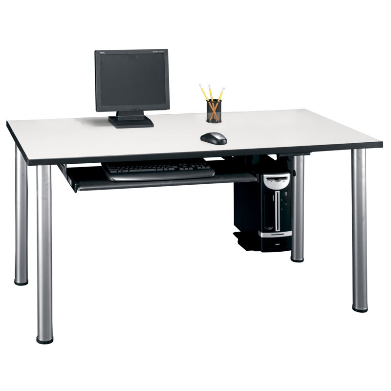 Adjustable Black Metal and Wood Keyboard Shelf with Drawer