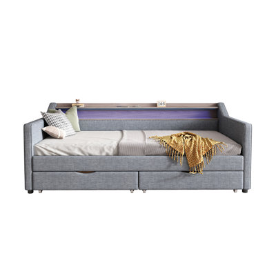 Vadys Daybed With 2 Drawers, 2-tier Shelf, Usb Ports And Led Light by Ivy Bronx