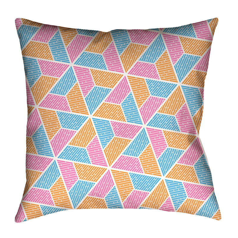 Coussin Katelyn Elizabeth, 14 po x 14 po, Bleu/Rose/Orange, Simili suède