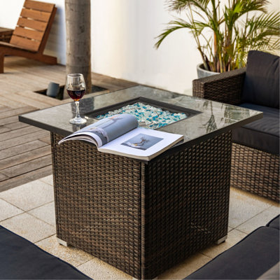 Table de foyer au gaz propane 30 pouces avec couvercle, capacité de performance de chauffage de 40 000 BTU, efficacité du plateau de table en carreaux de céramique, fabrication en acier, foyer d'extérieur à couverture de pluie au gaz, 400 000 BTU, réglable