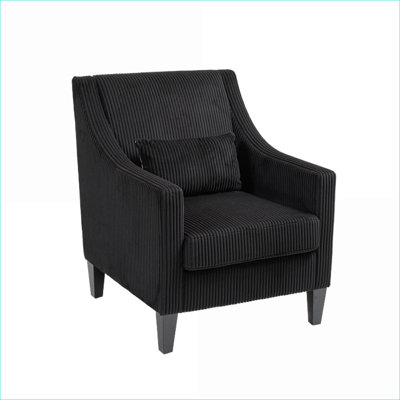 Modern Upholstered Accent Chairs, Black Corduroy Scooped Arm Chair for Bedroom Apartment Office Waiting Room, Adult Seating
