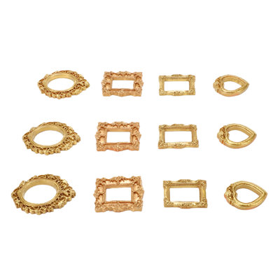 Lot de 12 mini cadres photo dorés vintage en résine, formes ovales, rectangulaires et en cœur, pour la maison