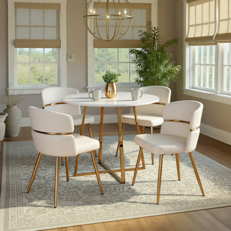 Farquhar Cosmo-Cinch Dining Set - 5 Piece, White/Gold