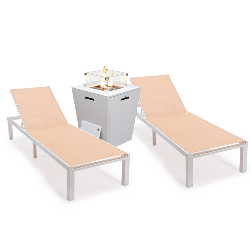 Outdoor Rust-Resistant Metal Chaise Lounge with Table, Light Brown