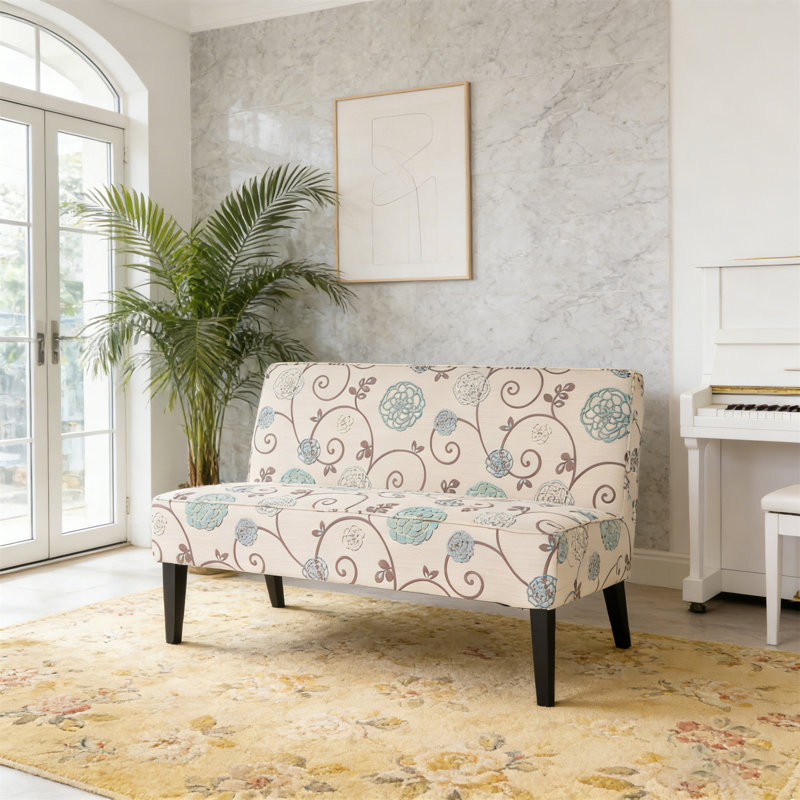 Causeuse rembourrée 50 po, Motif floral bleu/blanc