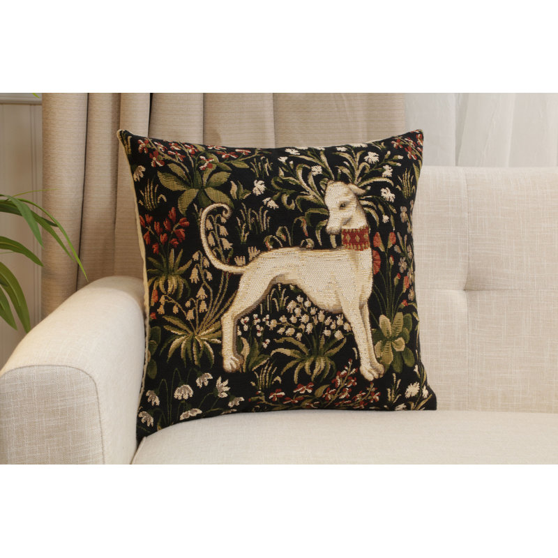 Medieval Hound Standing European Cushion Covers, Beige/Black/Green Hound 3