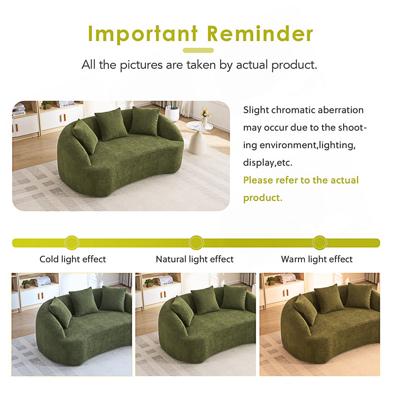 Causeuse Curved Modern, Green Chenille