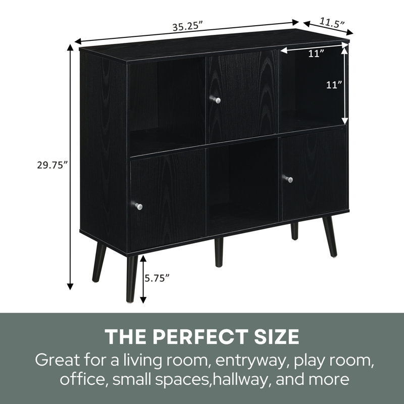 Storage Cube Organizer Sideboard Console Table with 3 Cubbies and 3 Cabinets, Black