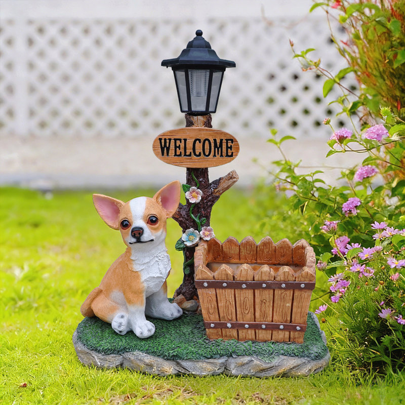 Statue de jardinière chien Chihuahua assis