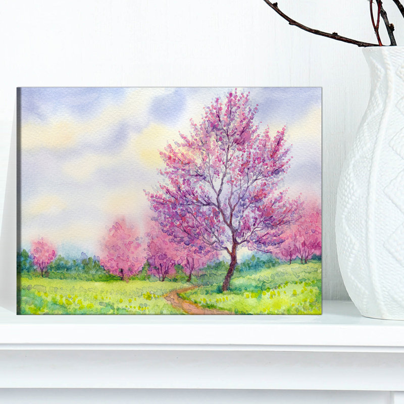 Printemps paysage floral - reproduction sur toile, H 20 po x l 20 po x P 1 po, Toile tendue