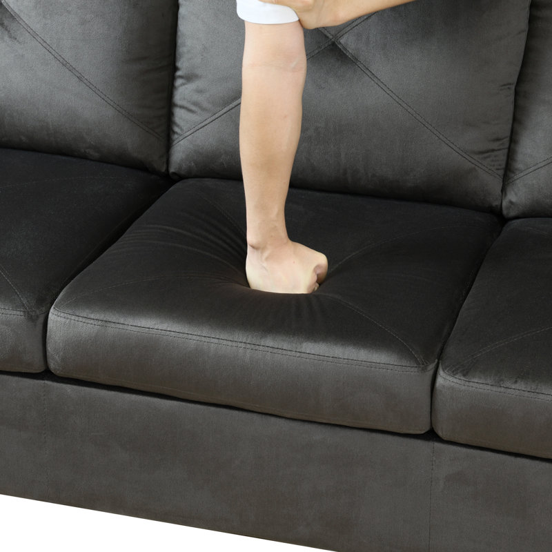 Halid Wide Sofa & Chaise with Ottoman, Left Hand Facing, Black Microfiber