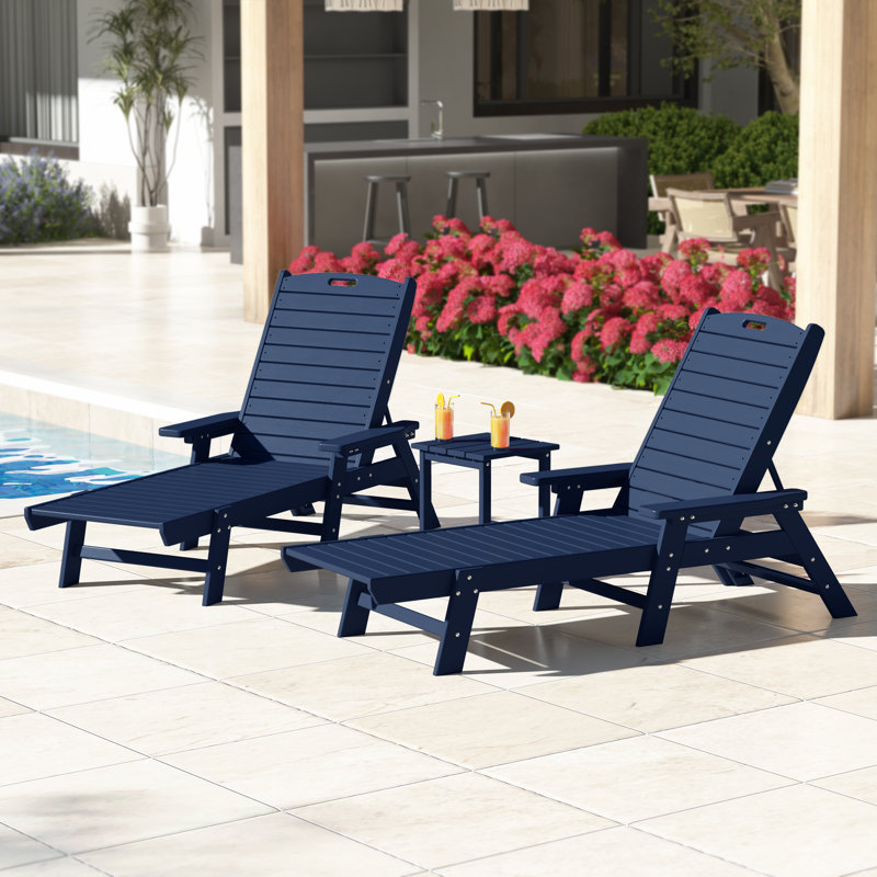 Ensemble de 3 chaises longues inclinables Laguna, Bleu marine