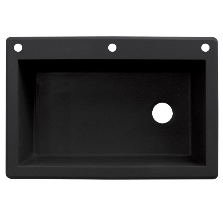 Évier de cuisine à simple cuve encastré l 33 po x l 22 po Radius, Noir, 3 trous