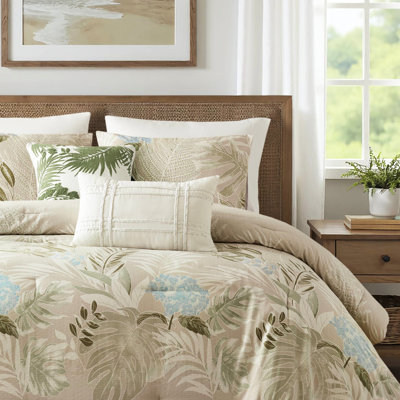 Édredon en coton pour grand lit 6 pièces au look côtier, détails de broderie, surdimensionné avec housses de coussin amovibles étiquetées, entretien facile