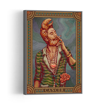 Stylish Cancer Zodiac Man Abstract Retro Vintage Crab Flower Portrait Wall Art Print by Olga Galeeva - Print