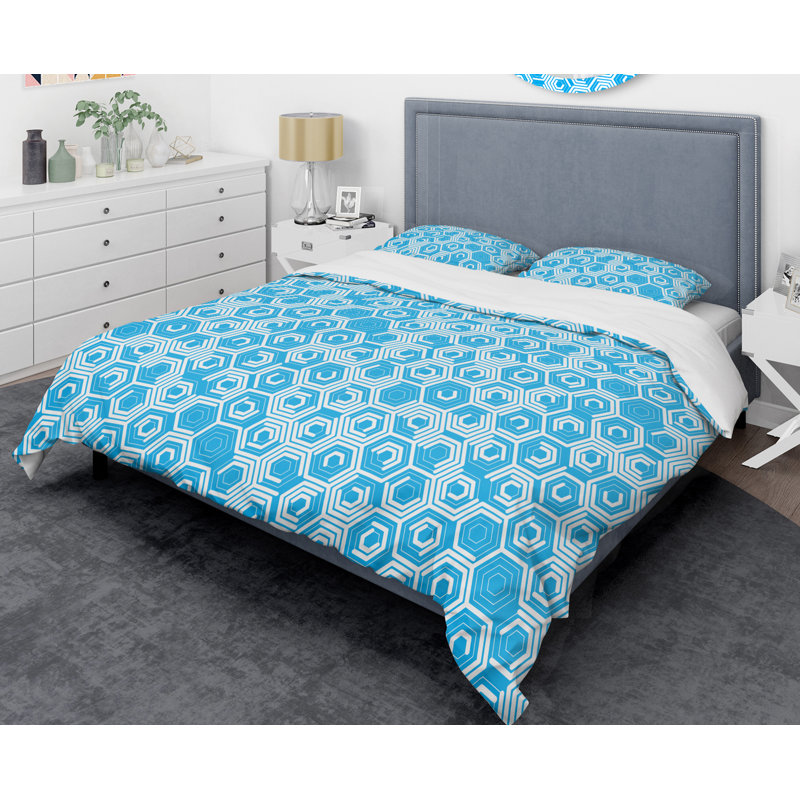 Ensemble de housse de couette rétro hexagonal vii de style mid-century, Housse simple + 1 taie décorative
