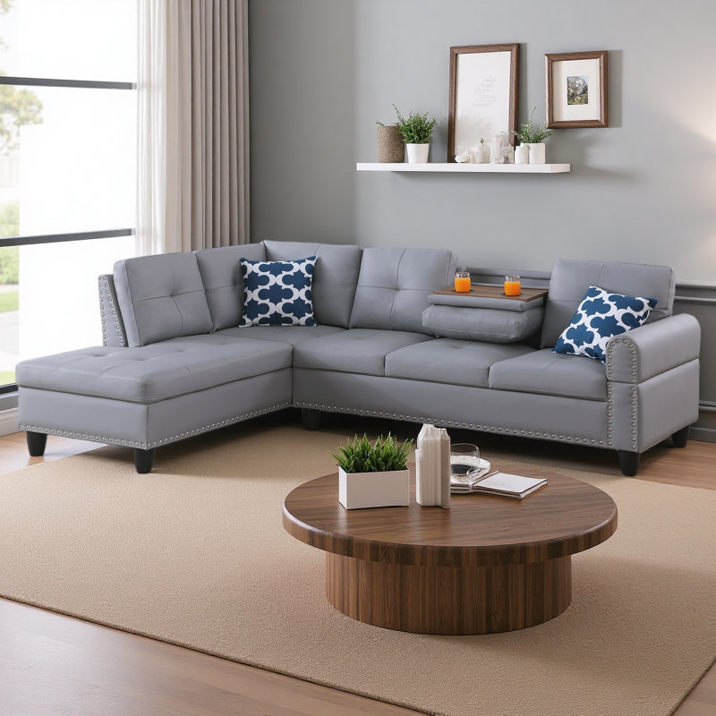 Canapé modulaire en L en similicuir, Similicuir gris