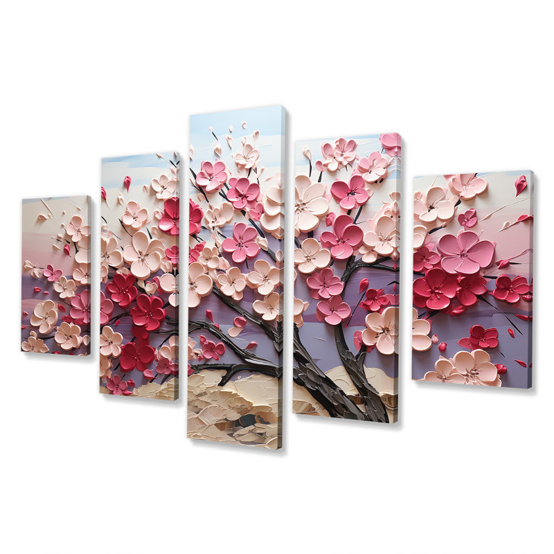 Pink And White Orchid Branches Tree I - Tree Multipanel Wall Art