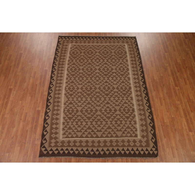 Brown Kilim Reversible Wool Area Rug 7x10