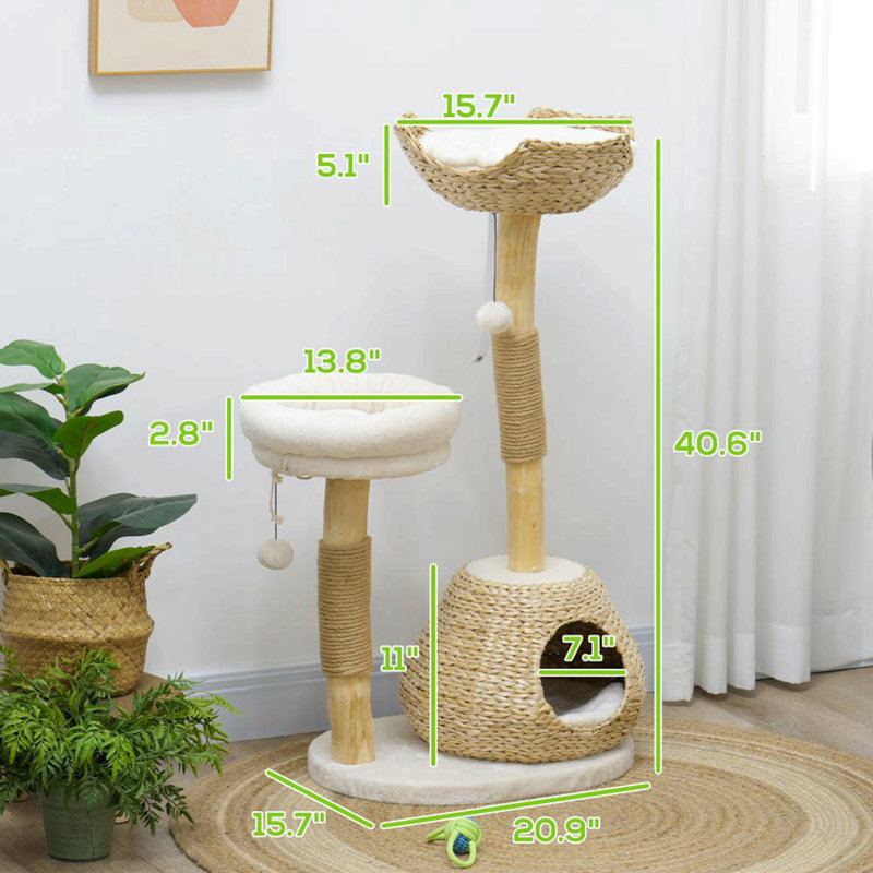Arbre à chat, arbre à chat pour chats d'intérieur avec poteaux à griffer en bois