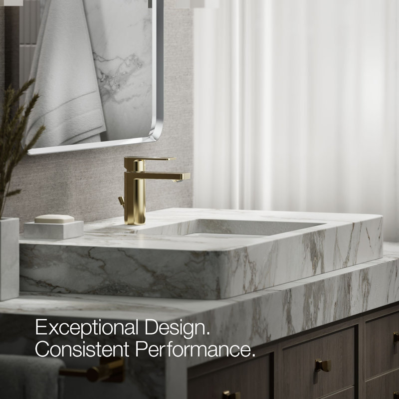 Parallel Single Hole Bathroom Faucet with Drain Assembly, Vibrant French Gold