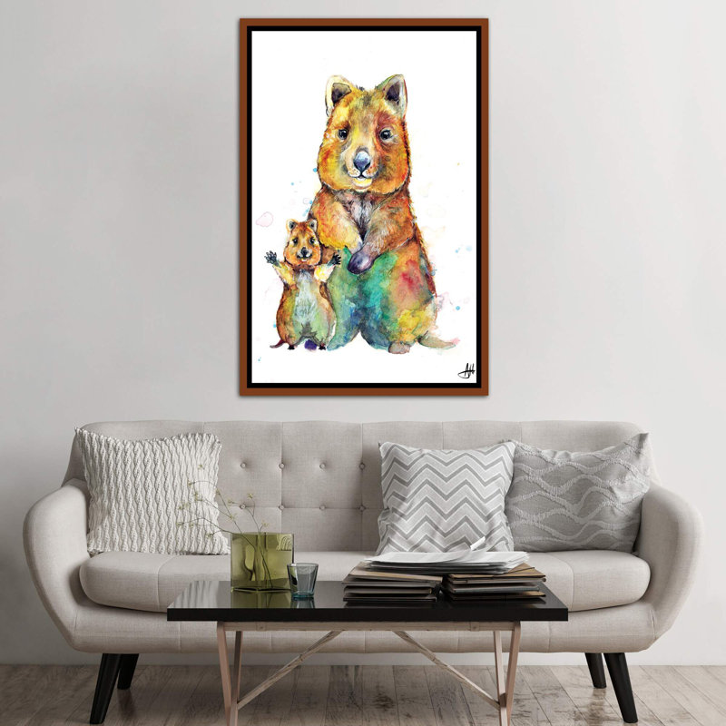 Art encadré pour enfants Qwazy Quokkas, H 60 po x l 40po x P 1,5 po, Toile classique avec cadre brun