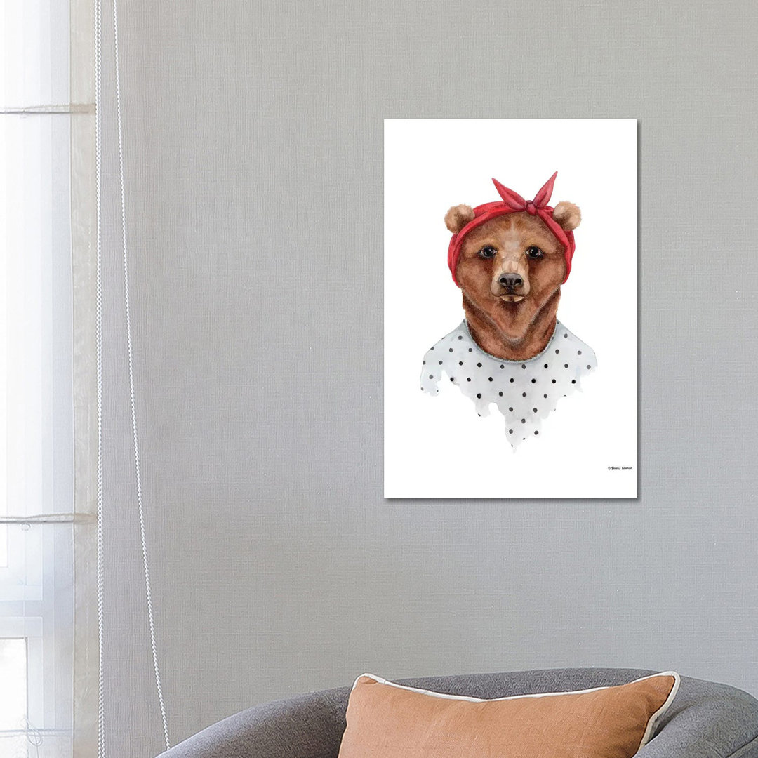 Bear In Bandana von Rachel Nieman - Galerie-verpackte Leinwand Giclée