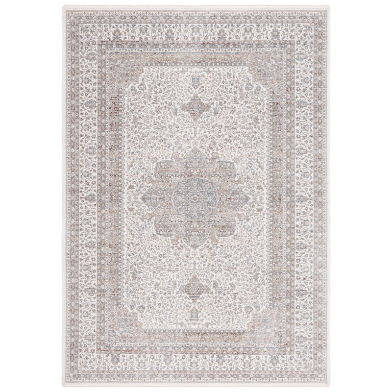 Tapis oriental en polyester / viscose tissé à la machine Sorrels en ivoire / gris / beige, Rectangle 5 pi 3 po x 7 pi 6 po